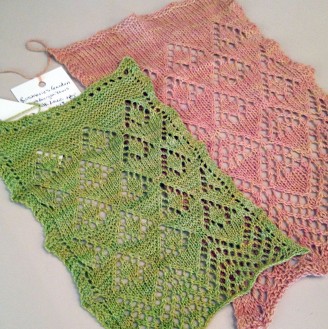 Pattern swatches used in the designing of Rosemarie's Garden Shawl.